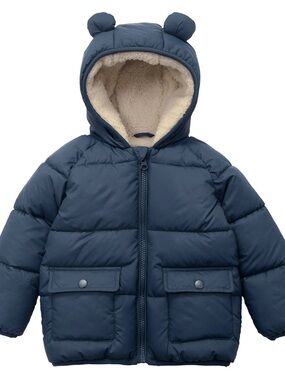 Rokka & Rolla Kids Navy Sherpa-Lined Puffer Jacket with Hood